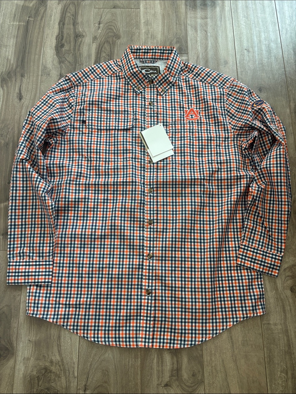 Drake Auburn Orange and Navy Plaid Button-Down Shirt